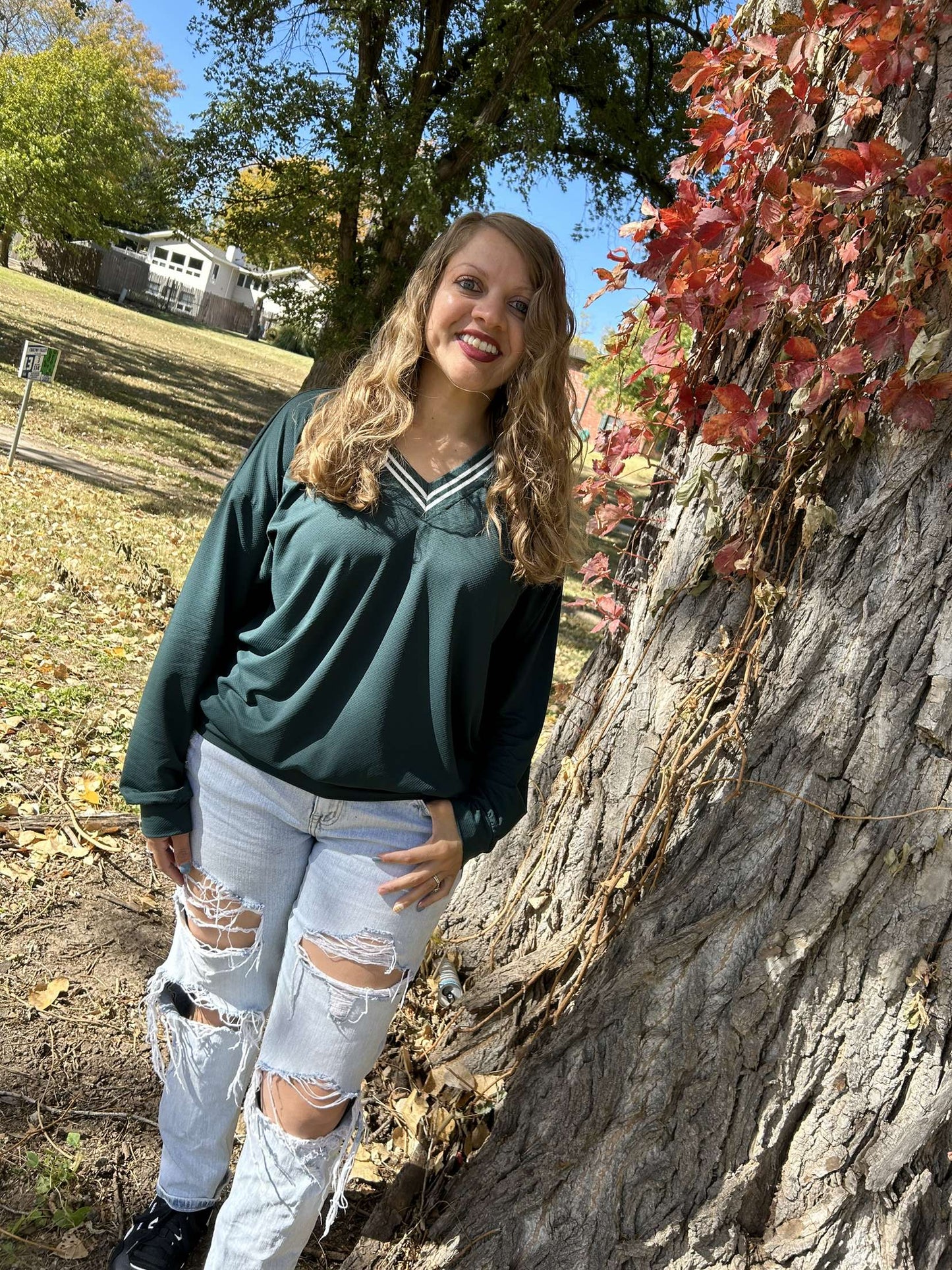 All Out Comfort V-Neck Pullover in Midnight Green