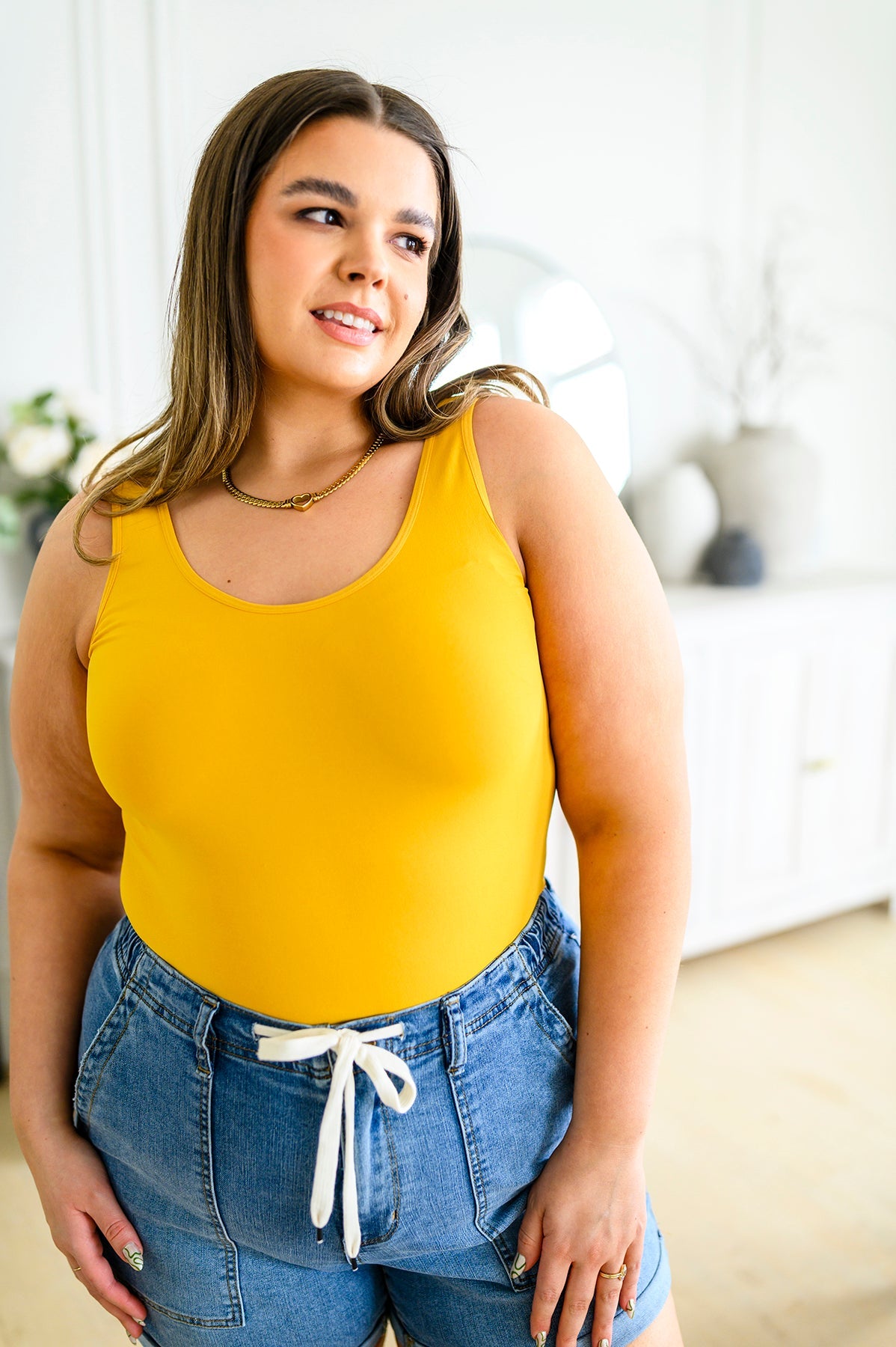 The Basics Reversible Longline Tank in Mustard